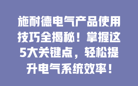 施耐德電氣產(chǎn)品使用技巧全揭秘！掌握這5大關鍵點，輕松提升電氣系統(tǒng)效率！ 一