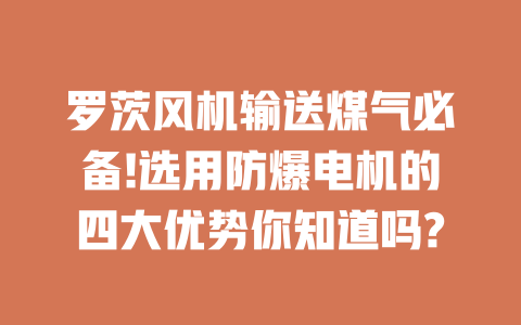 羅茨風機輸送煤氣必備!選用防爆電機的四大優(yōu)勢你知道嗎? 一
