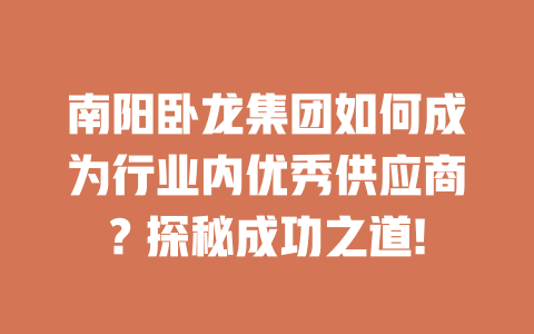 南陽臥龍集團如何成為行業(yè)內優(yōu)秀供應商? 探秘成功之道! 一
