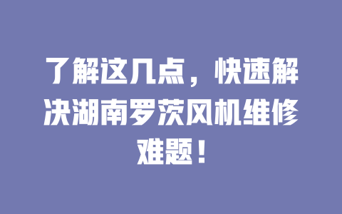 了解這幾點，快速解決湖南羅茨風機維修難題！ 一