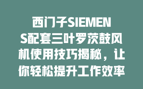 西門子SIEMENS配套三葉羅茨鼓風(fēng)機(jī)使用技巧揭秘，讓你輕松提升工作效率！ 一